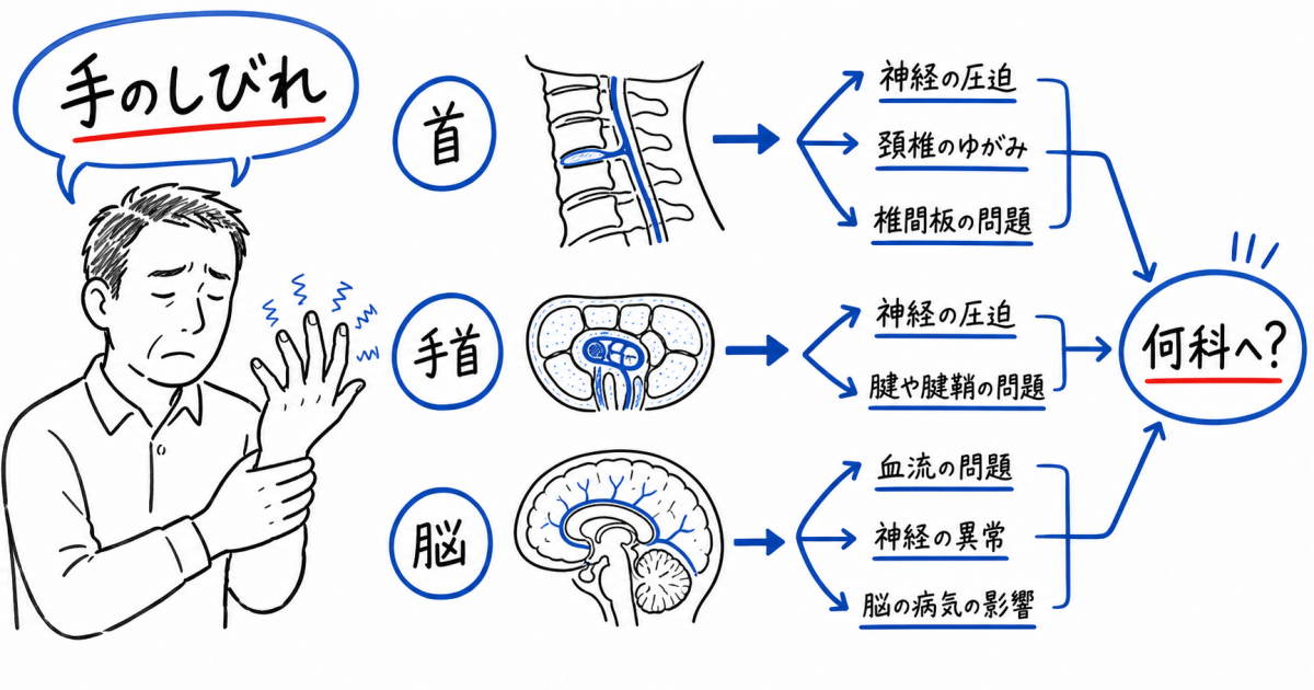 手のしびれの原因とは？整形外科と脳神経外科のどちらを受診すべきか